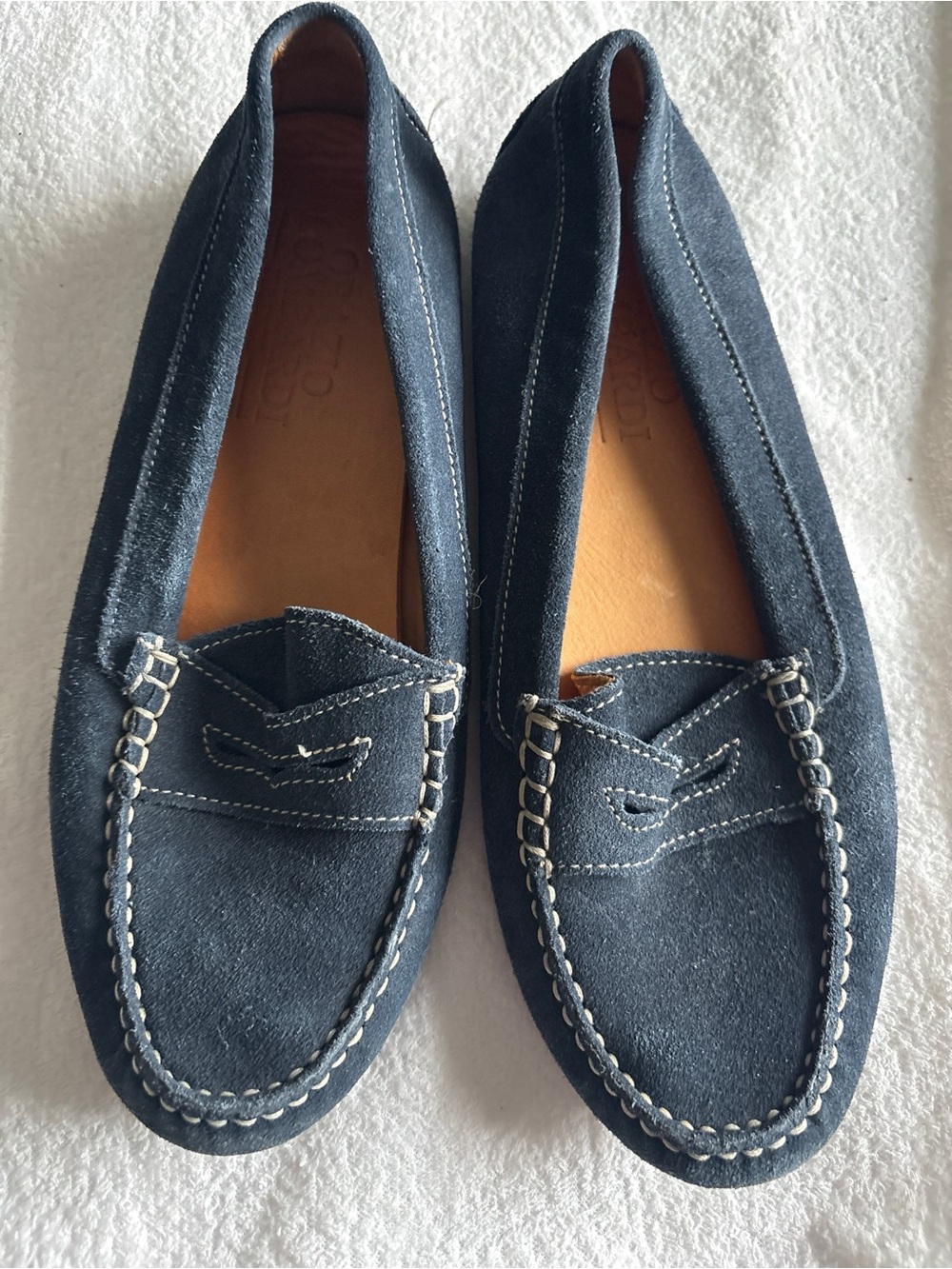Orazio Lombardi Italian Navy Blue Suede Penny Loafers Size 38